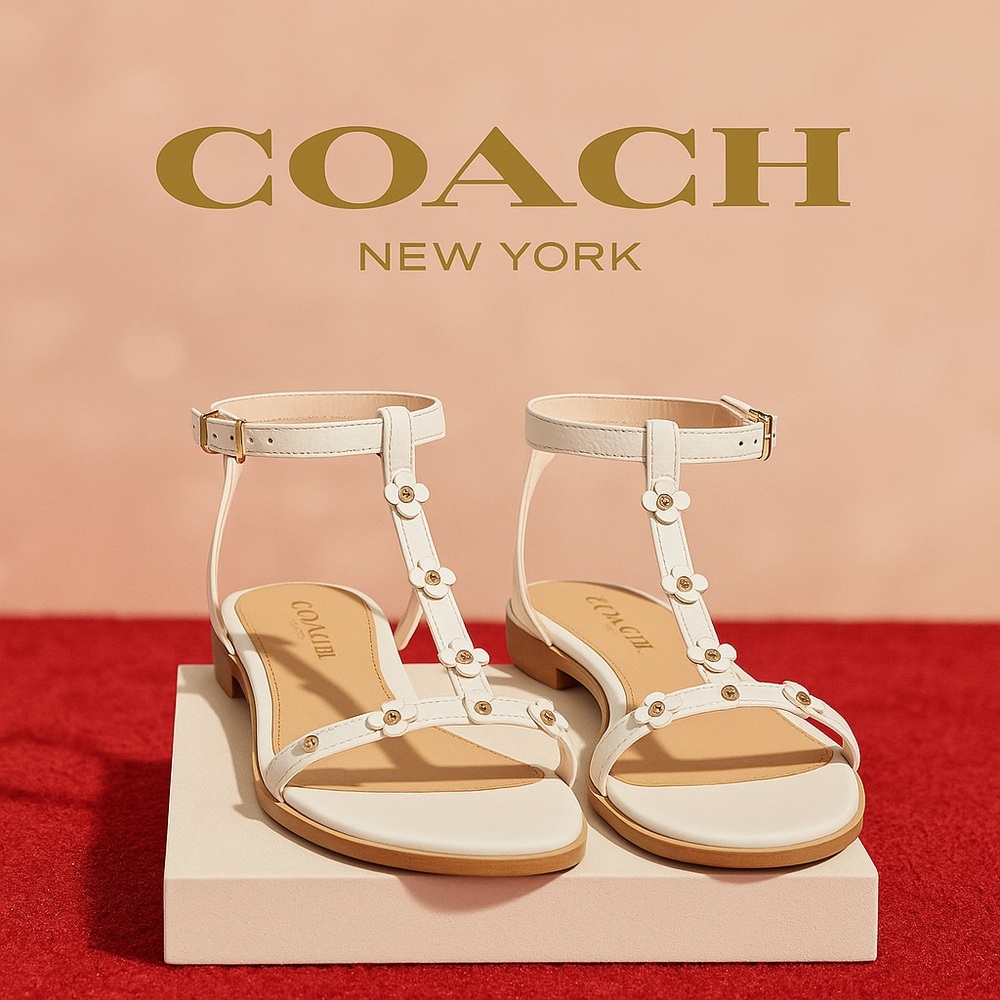 Coach Henriette Floral Rivets Sandals - Chalk White - Size 9M